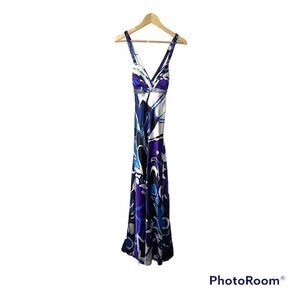 Xscape by Joanna Abstract Print Criss Cross Back Sweat Heart Formal Gown Size 6